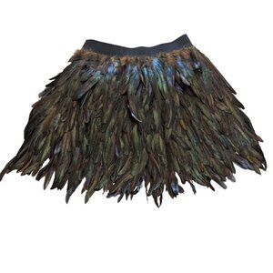 Real Feather Statement Mini Skirt | Iridescent Black Green Brown Plumage *OS